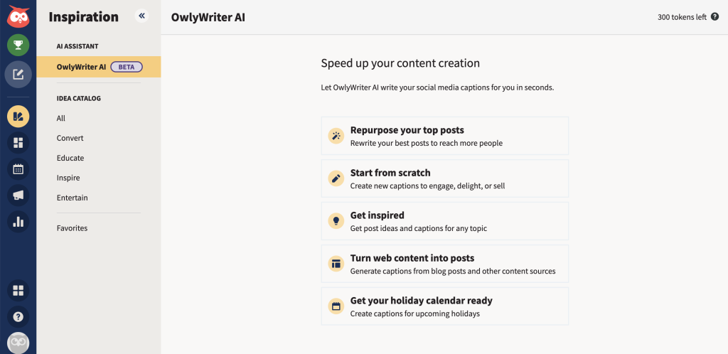 A screenshot of HootSuite's owlywriter ai taken May 18, 2023.