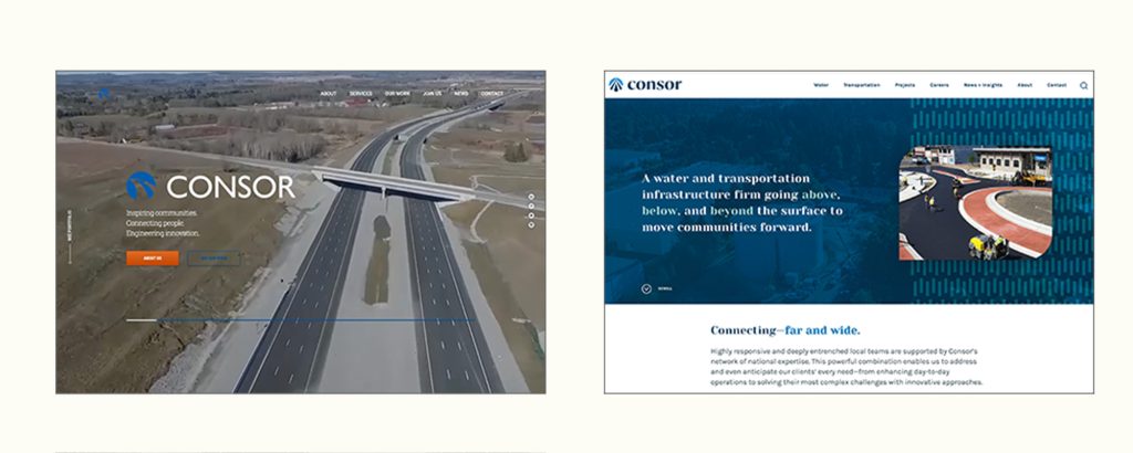 Consor Engineering - before and after web homepage
