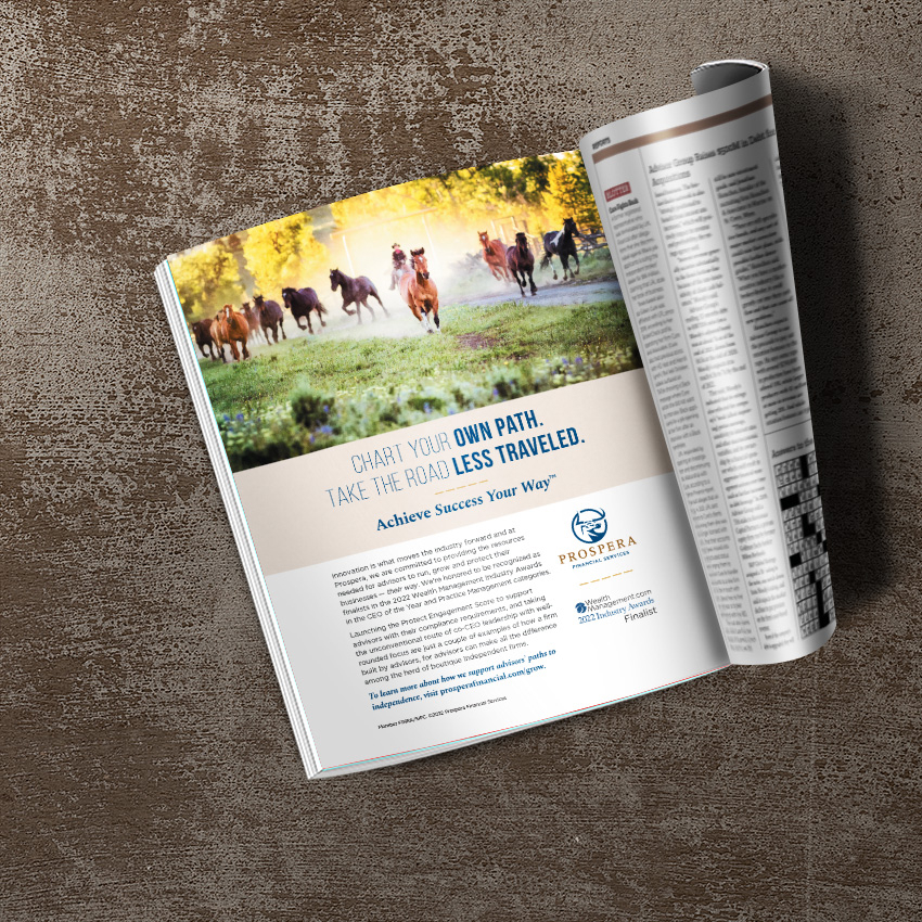 Prospera magazine ads encourages readers to take control over their finances.