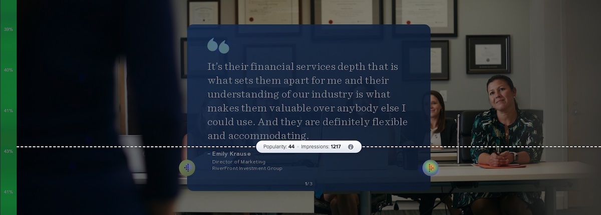 A screenshot from a heatmap of the testimonial element on our homepage.