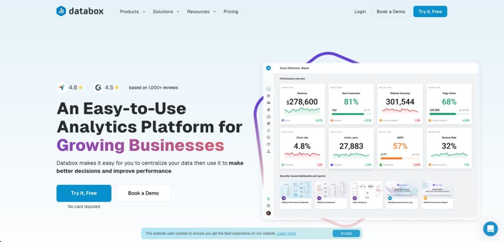 A screenshot of Databox's homepage.